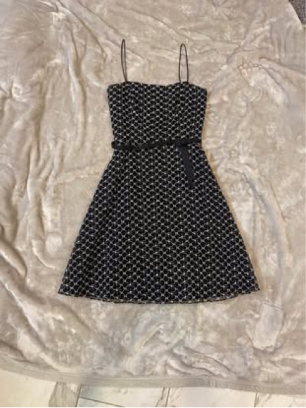 Laundry By Shelli Segal Black and White Patterned Spaghetti Strap Mini Dress
